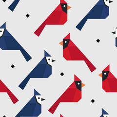 Red cardinal and Blue jay seamless pattern, vector illustration background - 385515233
