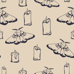 Seamless pattern with moths and candles
