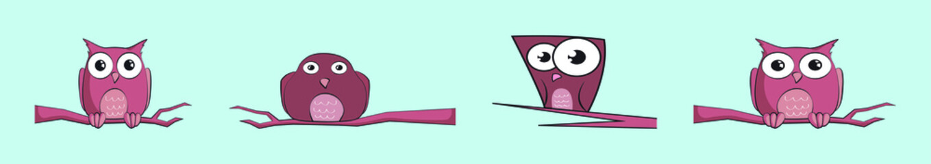 set of owl modern cartoon icon design template with various models. vector illustration isolated on blue background