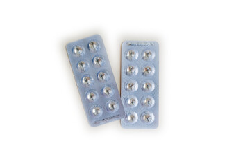 tablets and pills in a blister, standard of small tablets in a package 