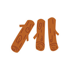 Stack of firewood, three logs, wood for kindling the fireplace. Colorful vector isolated illustration hand drawn