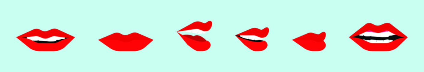 set of mouth modern cartoon icon design template with various models. vector illustration isolated on blue background