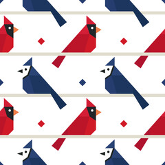 Red cardinal and Blue jay seamless pattern, vector illustration background