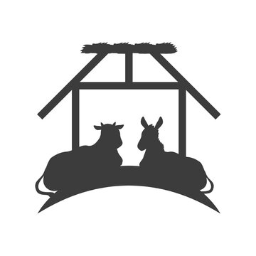 silhouette cow donkey stable scene clip art preview