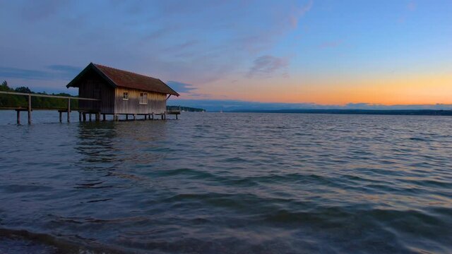 Ammersee bavaria germany nature landscapes lake at sunset house on lake.