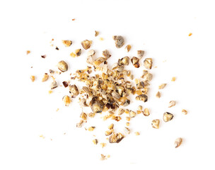 Ground white pepper on a white background top view