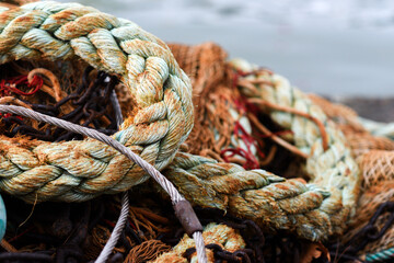 Elements of old fishing nets in the port.