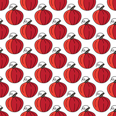 Vector seamless pattern with pumpkins isolated on white. Autumn and Halloween concept. Healthy, organic food 