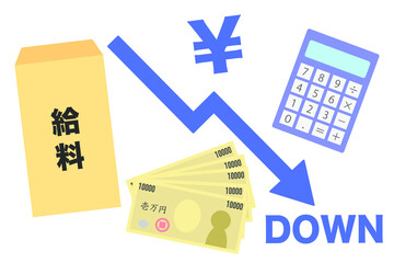 給料ダウン　ベクターイラスト