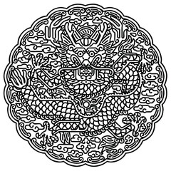 Korean traditional pattern for dragon robes. Dragon robes were the everyday dress of the emperors or kings of  Korea (Goryeo and Joseon dynasties). Vector line art illustration.