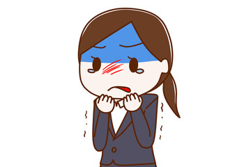 わなわなと体を震わせて怒りながら睨むスーツ姿の女性