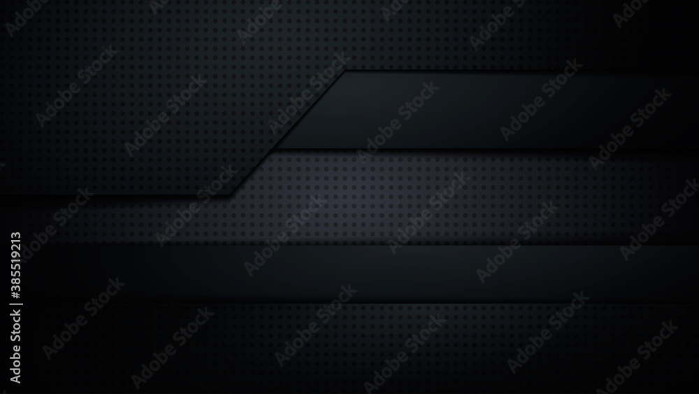 Poster black technology background with dotted stylized shapes, soft shadow and space for your ad text. vec