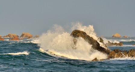 Big waves on the coast in Brittany. France