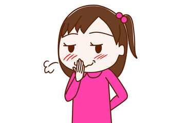 笑いを堪えているがにやにやが止まらなく吹き出してしまう少女