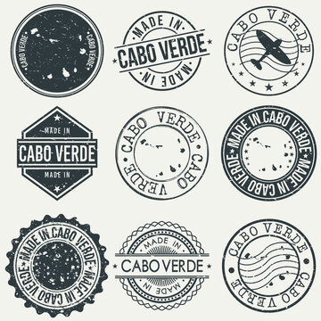 Cabo Verde Set of Stamps. Travel Stamp. Made In Product. Design Seals Old Style Insignia.