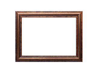 Wooden picture frame isolated on white background.