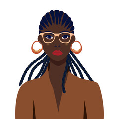 Portrait of a beautiful African woman wearing glasses. Female portrait.