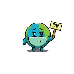 Cute Earth Character Illustration Holding Sign Needs Help
