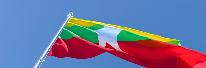 3D rendering of the national flag of Myanmar waving in the wind