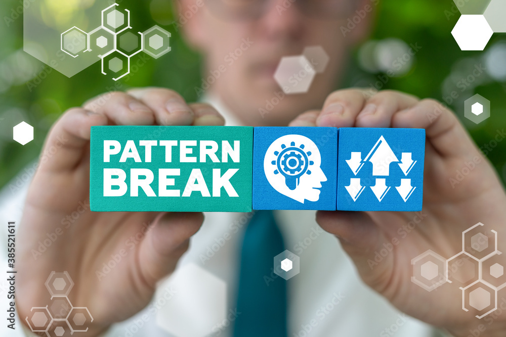 Poster concept of business pattern break. think differently. breaking rules. сreative approach to work. bra