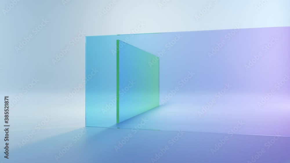 Poster seamless animation of colorful square translucent glass blocks spin and rotate on white background, 
