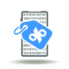 Smartphone sale tag percent icon vector. Discount mobile app offer symbol. Online reward sign. Loyalty program bonus logo.