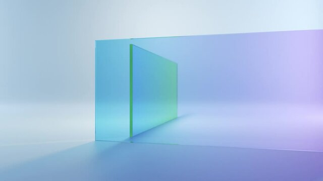 seamless animation of colorful square translucent glass blocks spin and rotate on white background, animated geometrical 3d objects