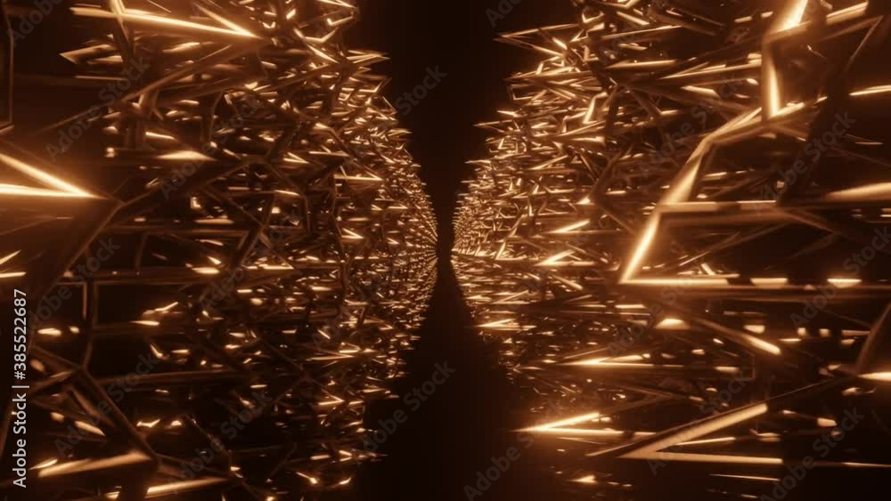 Aufkleber 4k video animation of abstract sci-fi metallic structure having sharp and barbed corners and reflect