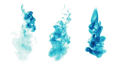 Fotobehang Blue fire smoke blot on white background. © Liliia