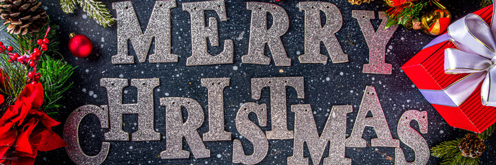 Xmas background with lettering Merry Christmas