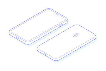 Isometric modern phone. Vector illustration. Outline.	
