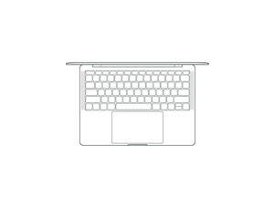 Outline drawing modern laptop. Top view. Vector illustration.