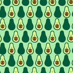 Vector abstract seamless pattern with green avocado fruit character cut in half
