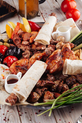 Assorted caucasian grilled meat shashlyq platter