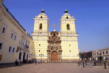 Fototapeta na wymiar Beautiful Basilica and Convent of San Francisco, UNESCO World Heritage Site in the Historic Center of Lima, Capital City of Peru