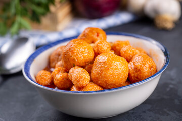 Traditional delicious Turkish foods; Bulgur soup (Anali Kizli, icli kofte)