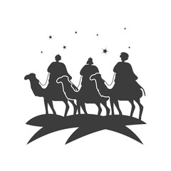 nativity, three wise men riding camels in desert, traditional celebration religious