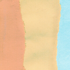 Blue torn paper collage close-up. Texture made from various paper and cardboard parts. Damaged old...