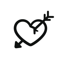 Broken cracked heart with arrow through it outline icon design. Simple cute flat vector illustration. Valentine's day, cupid, love, heartbreak, sign, symbol.