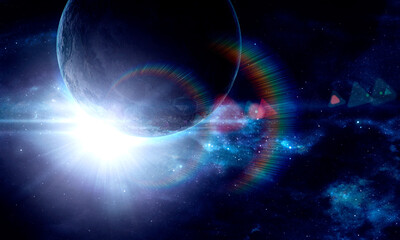 planet with a flash of sun