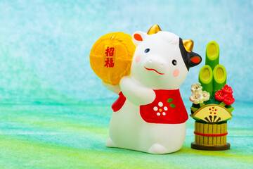 2021年干支の牛（丑、うし）年賀状素材