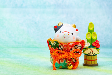 2021年干支の牛（丑、うし）年賀状素材