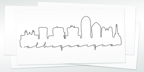 Obraz premium Albuquerque, NM, USA Doodle Skyline Hand Drawn. City One Line Art Illustration Landmark. Minimalistic Sketch Pen Background.