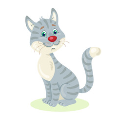 Fototapeta na wymiar Funny gray cat. In a cartoon style. Isolated on white background. Vector flat illustration.