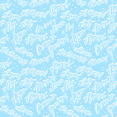 Blue winter seamless pattern consists of twelve names months lettering text listed in polish language with snow