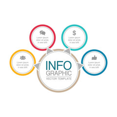 Fototapeta premium Vector infographic template, circle with 4 steps or options. Data presentation, business concept design for web, brochure, diagram.