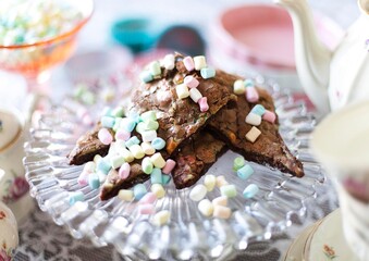 chocolate cake with marshmallows