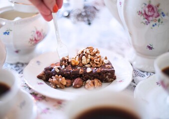 Chocolate cake with walnuts and hazelnuts