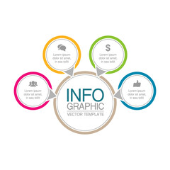 Vector infographic template, circle with 4 steps or options. Data presentation, business concept design for web, brochure, diagram.