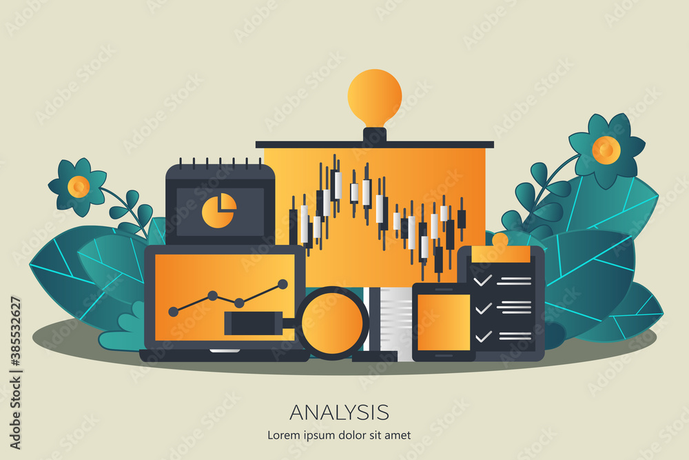 Wall mural landing page template of business analysis. modern flat design concept of web page design for websit